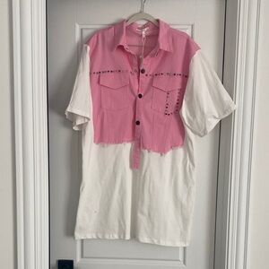 Pastels Pink and White Button Down Kids Shirt